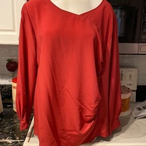 R womens Maggie Sweet solid red long sleeve pullover plus size blouse 1X. EUC